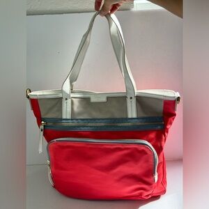 Fossil Karli Shoulder Tote Bag Leather Red Blue And White